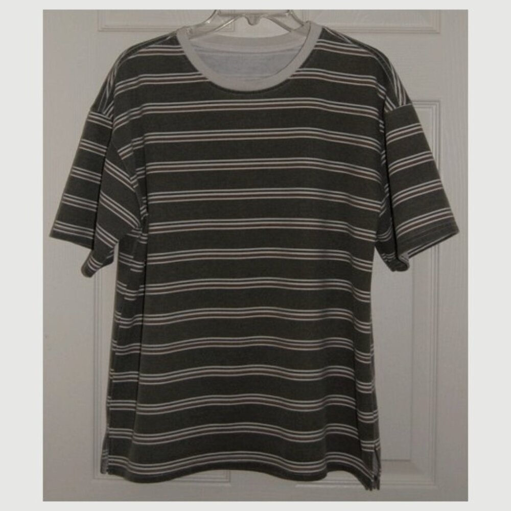 SHEIN Striped Tee, Juniors Size 14 (Bust: 45"), 65% Cotton, Greenish Gray